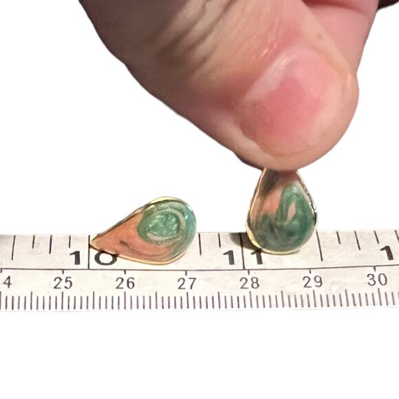 Vintage Gold-Tone Peach & Green Swirl Post Earrings, Teardrop Design - Picture 6 of 15